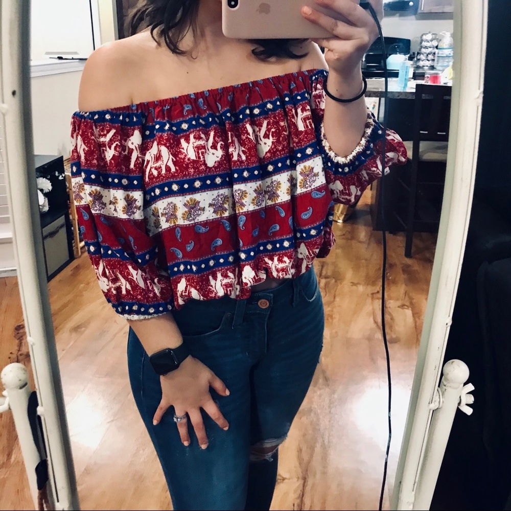 Off the Shoulder Elephant Print